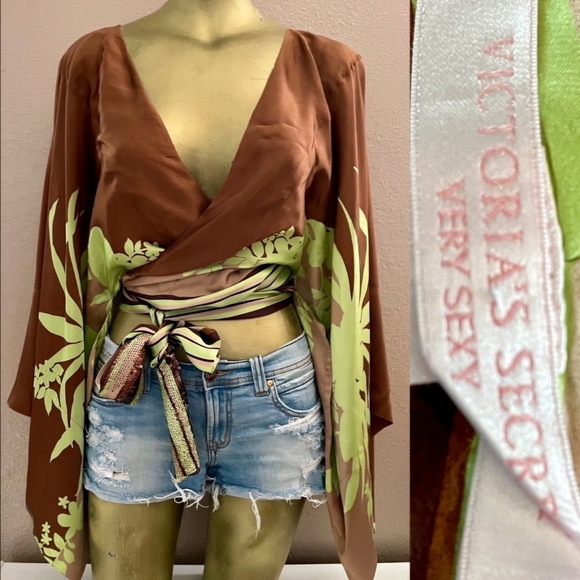 Victoria's Secret Tops - Victoria's Secret Brown and Green Wrap Top